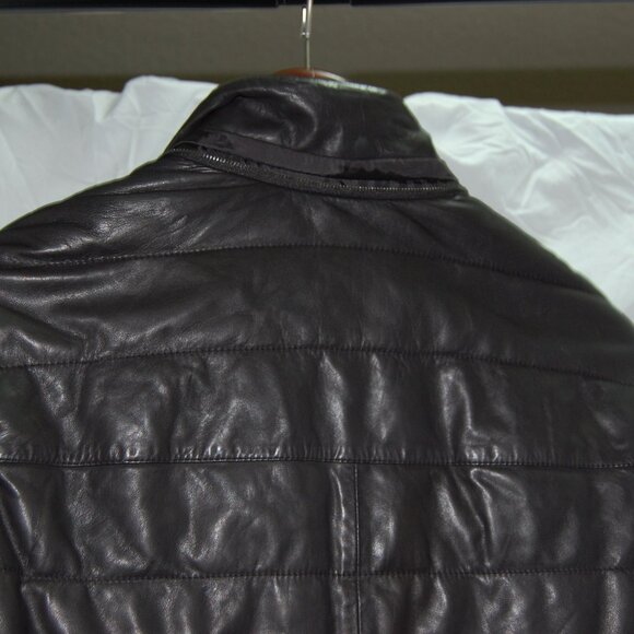 VINCE 🔥 Men's M Black Leather Hooded Puffer Down Jacket Hoodie Light Jacket - Picture 9 of 12